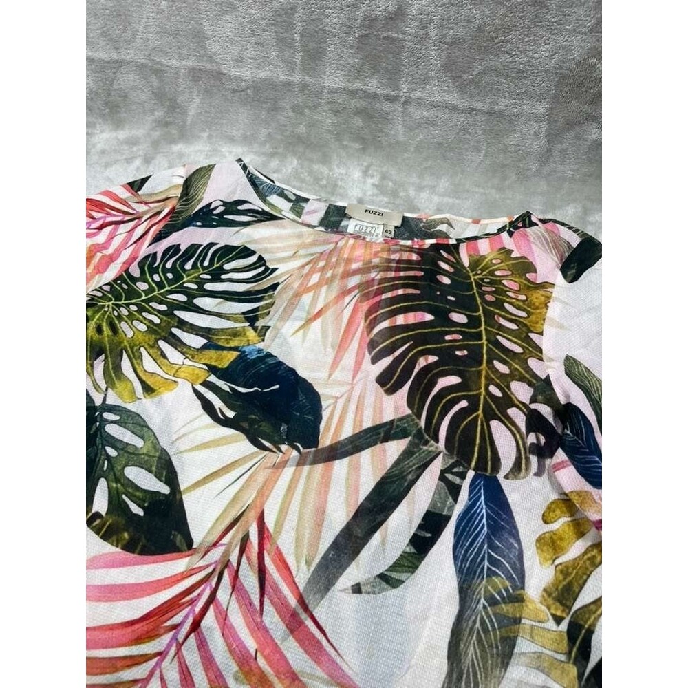 Fuzzi Mesh Blouse Womens Size 42 Tropical Print Long Sleeve Lightweight Top